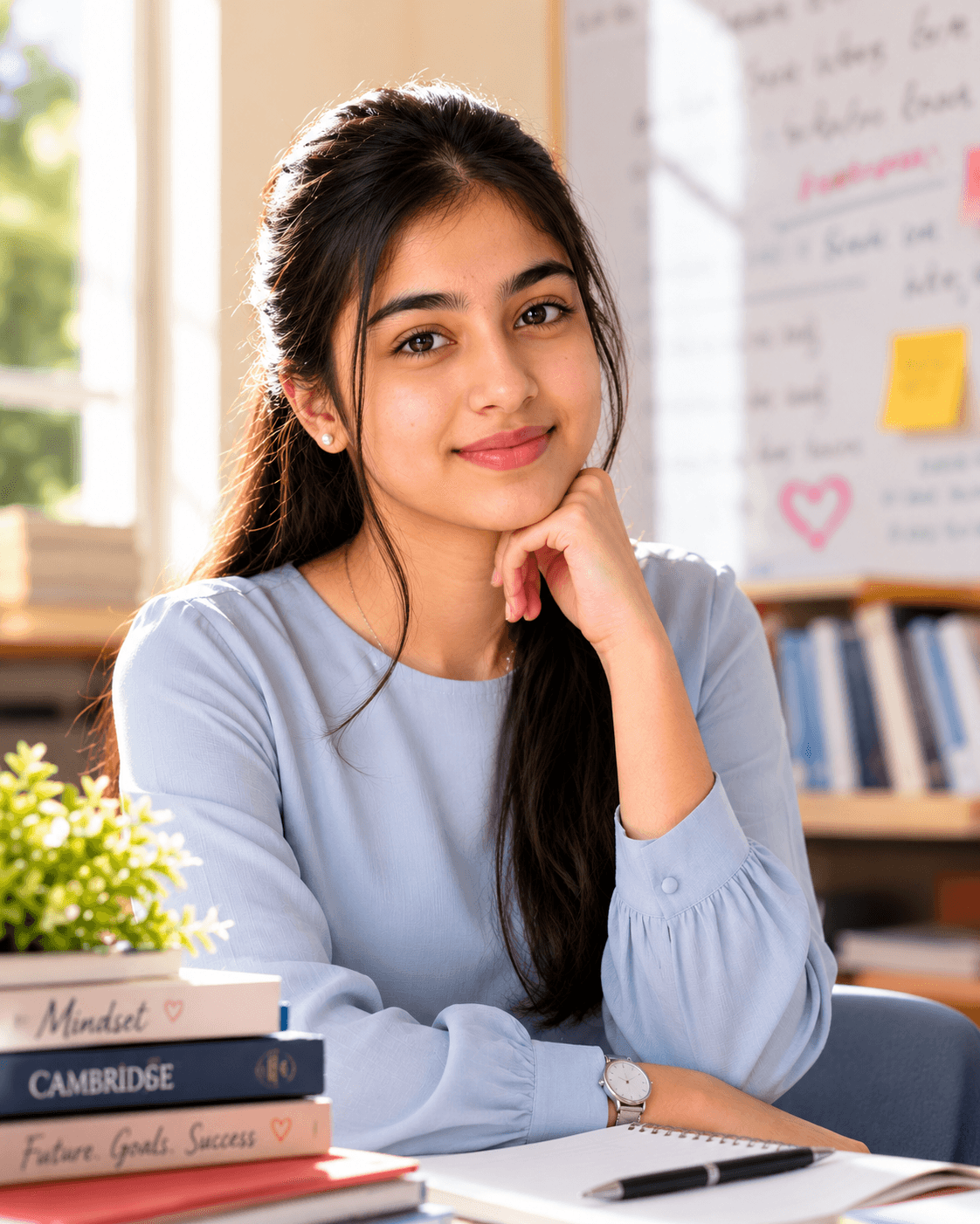 A Learning Spot student at her desk, ready for class